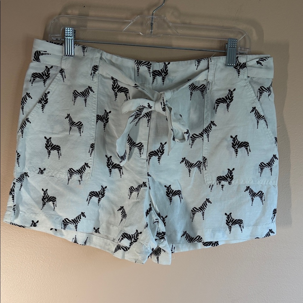 LOFT White Zebra Print High-Waist Drawstring Shorts